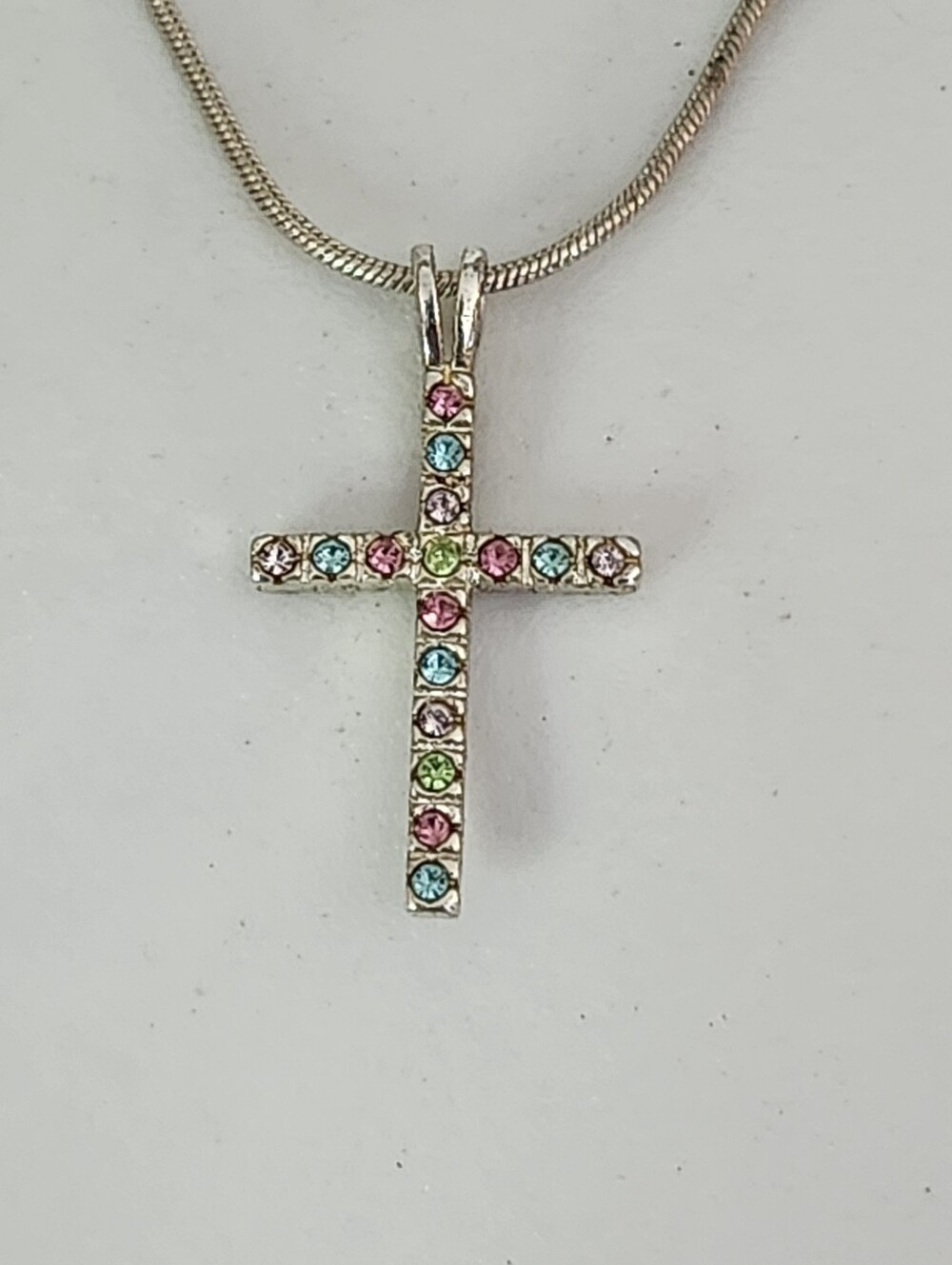 Multicolor Swarovski Crystal Cross Pendant Necklace - Sterling Silver Chain